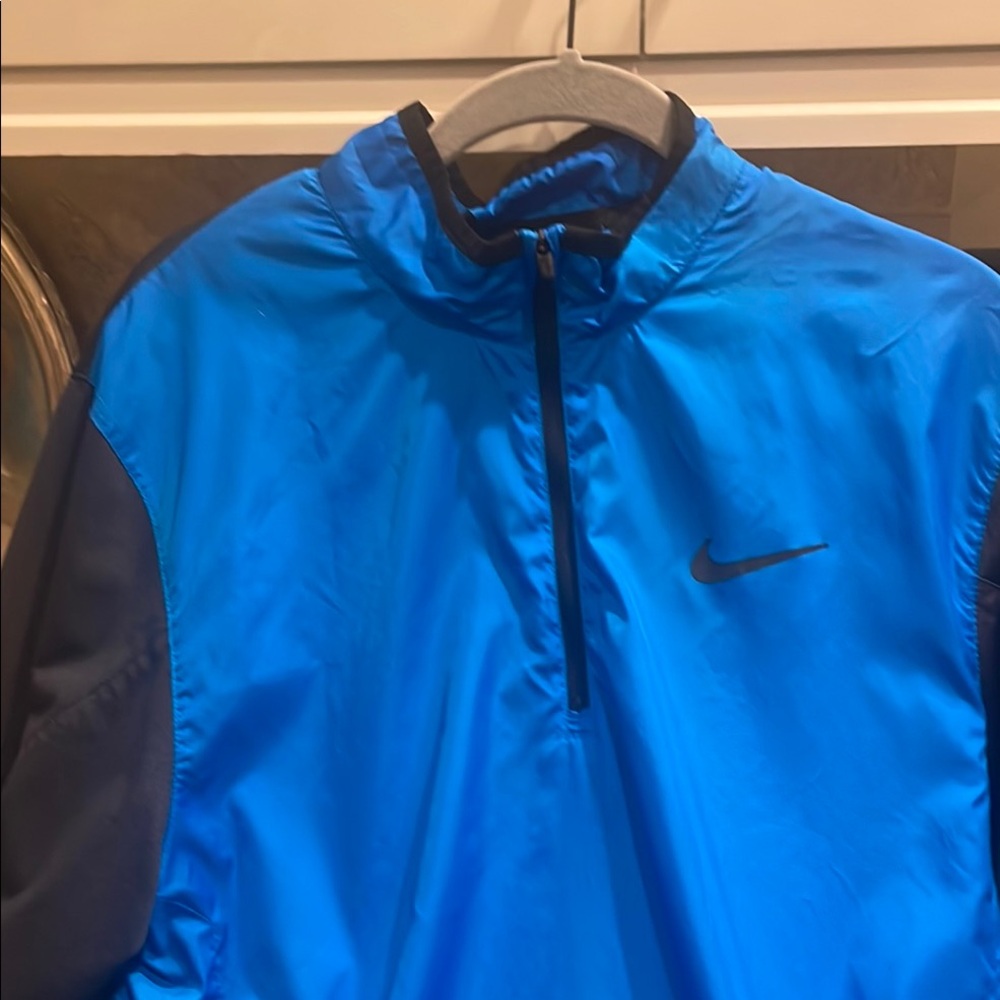 Nike Blue and Black Windbreaker with High Collar